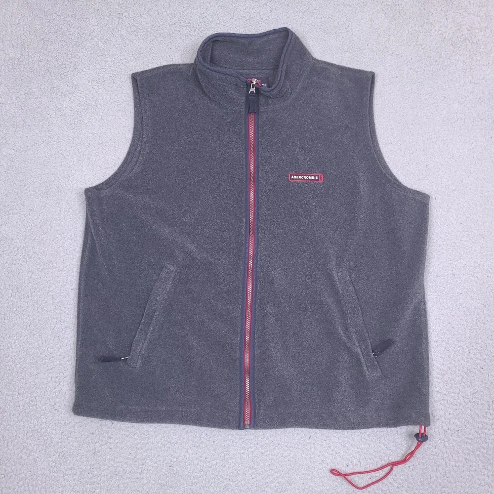 Vintage Abercrombie and‎ Fitch Fleece Vest Mens XL Gray Full Zip Jacket